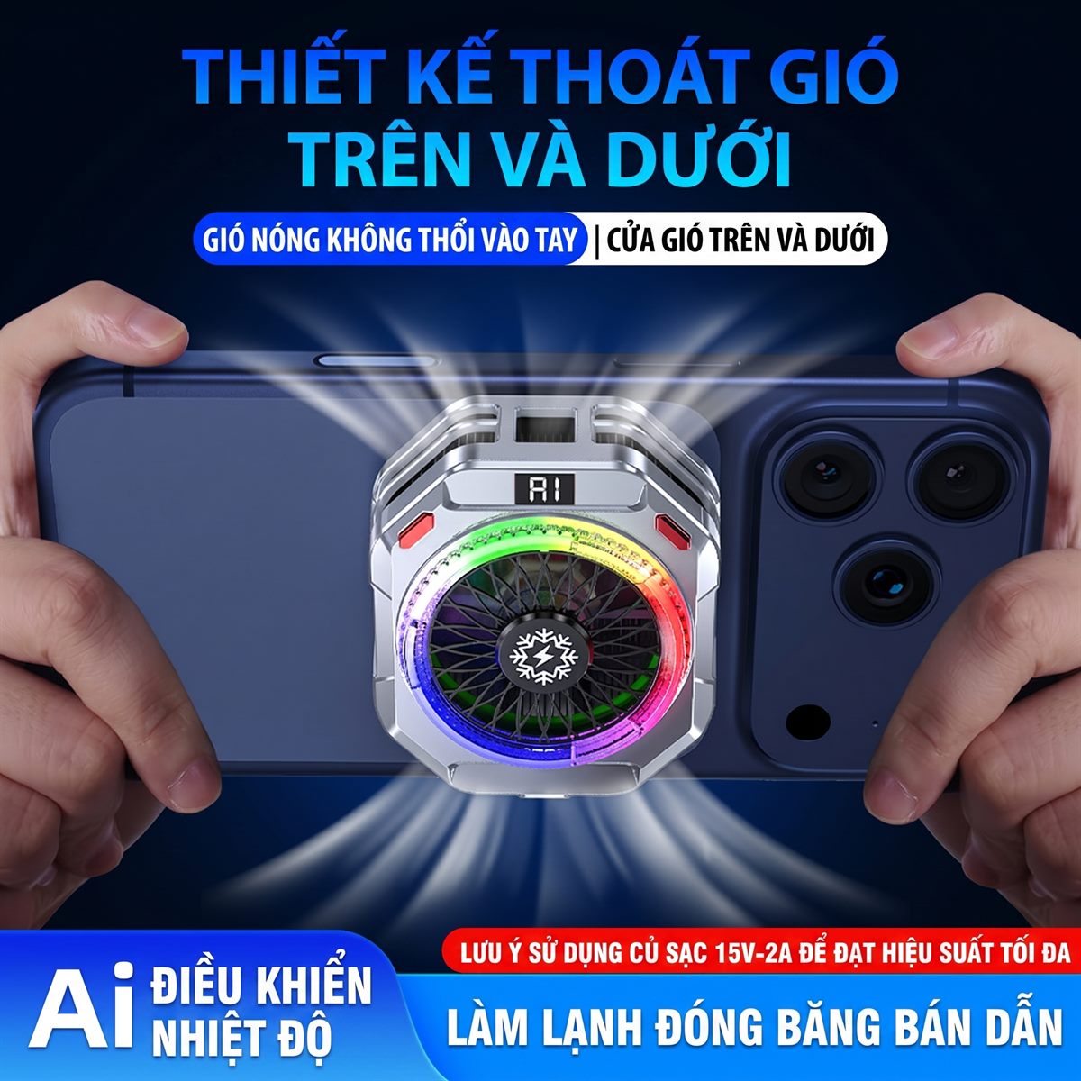 Thiết kế thoát gió trên và dưới, gió nóng không thổi vào tay